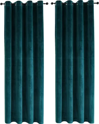 Produktbild von Samt Vorhäng 2er Set Petrol Ösen 140x175 cm Verdunkelungsvorhang samtweich blickdicht Gardine