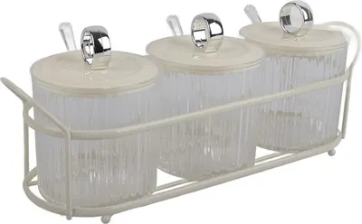 Image de Boîte à épices Style nordique Visual Innovative Household Movable Kitchen Spice Pot with Iron Rack and Spoon 3PCS Set