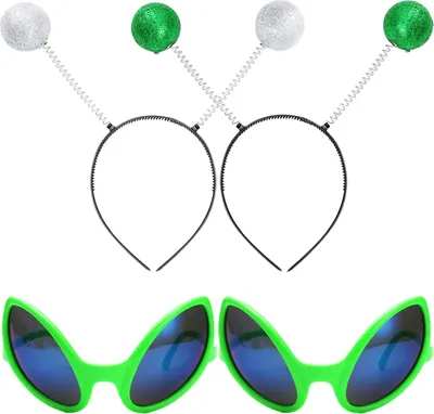 Produktbild von Verkleidung Kostüm Alien Weltraumwesen UFO Set Brille Stirnband Grün 2 Stk