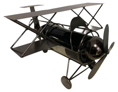 Weinflaschenhalter Propellerflugzeug Doppeldecker Metall 36x25x23 cm