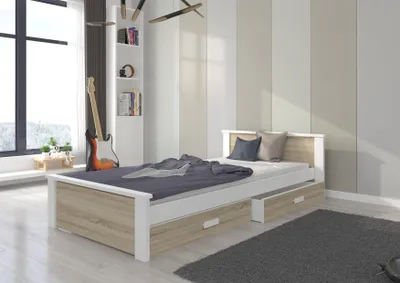 Obrázek produktu pro Jednolůžková postel se šuplíky 90x200 FASNA - bílé / dub sonoma