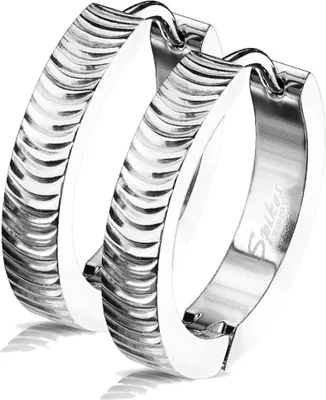Produktbild von viva-adorno Damen Klappcreolen 20mm Ohrringe Edelstahl silber strukturiert mit Riefen gerieft Er96r