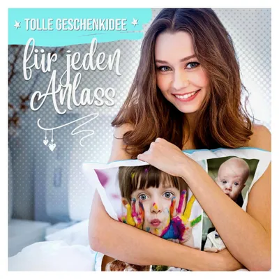 Produktbild von Fotokissen mit Collage gestalten - 6 Fotos personalisieren - Geschenk für Familie und Freunde | Rückseite in Hellblau, inkl. Kissenfüllung, 40x40cm