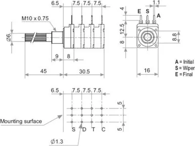 Obrázok produktu pre Potmeter Mono Log 47K
