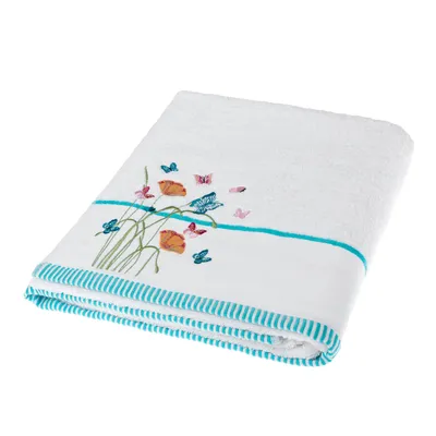 Immagine prodotto di HOMESCAPES Asciugamano in spugna con ricamo farfalle Asciugamano 100x140cm – bianco