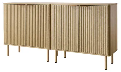Zdjęcie produktu dla Komoda kuchenna SucceBuy w stylu mid-century, karbowany stolik barowy z 2 półkami, szafka bufetowa z 4 drzwiami, nadaje się do salonu i przedpokoju, wymiary: 80 x 37,5 x 80 cm