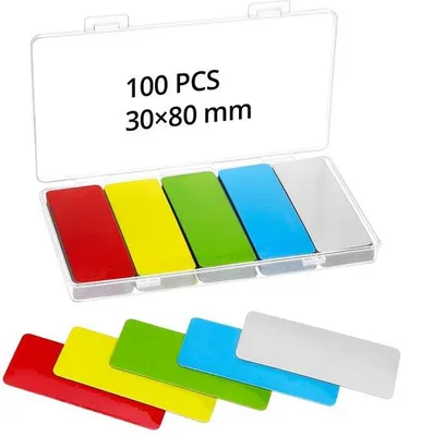 Obrázek produktu pro Magnetické štítky 80 × 30 mm, 5 barev, opakovaně použitelné na bílé tabule a ledničky
