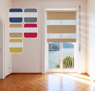 Produktbild von Doppelrollo "Metallic", Gold, 90x150cm - mit extra breiten Stoff-Streifen und Klemmfix-Halterung