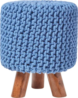 Obrázek produktu pro HOMESCAPES Pletená podnožka, 42 cm vysoká, modrá