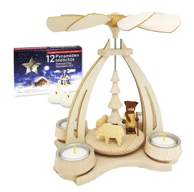 Obrázok produktu pre Krušné hory drevené, stolové, čajové, vianočné, pyramída - ovce a pastier