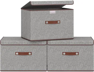 Produktbild von Set aus drei faltenbaren Stoffboxen mit Deckel und Griffen