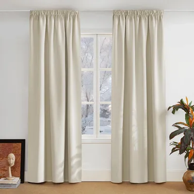 Image de Rideaux thermiques isolants, protection contre le froid, dimensions 200 cm de hauteur x 140 cm de largeur, couleur beige clair, lot de 2