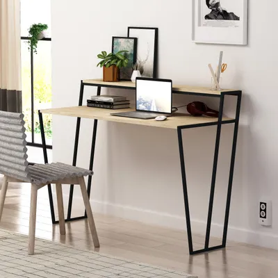 Image de DECORTIE Pal Bureau moderne en chêne avec support pour écran 124 x 58 x 92 cm