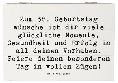 Produktbild von Mr. & Mrs. Panda Box Spruch 38. Geburtstag Glück 22 x 15 cm - Weiß - Geschenk, Leben, Feiere, Schatzkiste, Holzbox mit Deckel, Erfolg, Glückwunsch, Schatulle, Alter
