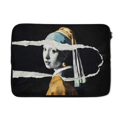 Produktbild von MuchoWow® Laptop Hülle 13 Zoll Mädchen mit Perlenohrring - Gold - Vermeer - Schwarz - Weiß Laptoptasche - Laptophülle - Sleeve - Rundumschutz
