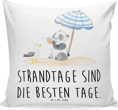 Produktbild von Mr. & Mrs. Panda Kissen 40x40 Sommer Strandtage - Weiß - Geschenk, Jahreszeiten, Designs, Sofakissen, Kuschelkissen, Küste, Urlaub Am Meer, Deko, bedruckt, Sommerferien