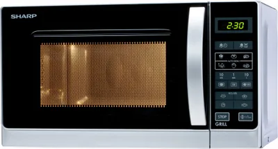 Produktbild von Sharp R-642(IN)W Mikrowelle, Silber, 800 Watt, 20 l Volumen, 43,9 cm Breite, Auftauautomatik, Grillfunktion