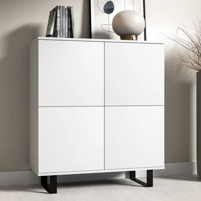 Produktbild von Kommode 4-Türig, Aufbewahrungsschrank, Sideboard, 100 cm, Weiß, Loft-Design, "Masimo"