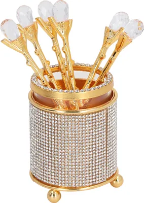 Image de set de 6 cuillères dorées avec support pour café, dessert, crème glacée & fruits