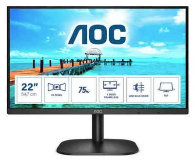 Produktbild von AOC 22B2H/EU - LED-Monitor - 55 cm (22") (21.5" sichtbar) - 1920 x 1080 Full HD (1080p) @ 75 Hz - VA - 200 cd/m² - 3000:1 - 4 ms - HDMI, VGA - Schwarz