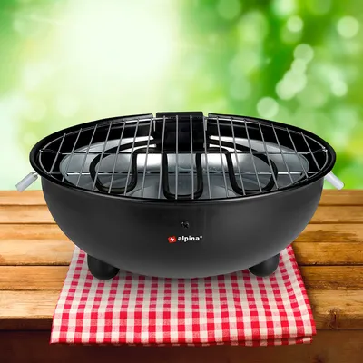Obrázek produktu pro alpina Elektrický stolní gril BBQ - Elektrický gril - Vnitřní gril - 1250W - Ø 30 cm - Černý