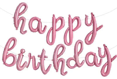 Productafbeelding van Ballonbanner 'Happy Birthday' in Hellroze voor Feestdecoratie