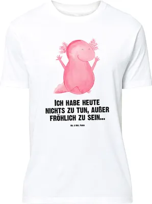 Produktbild von Mr. & Mrs. Panda Größe L T-Shirt Axolotl Hurra - Weiß - Geschenk, Shirt, Motivation, Tshirt, mit Spruch, Fröhlich, Schwanzlurch