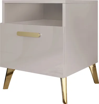 Produktbild von MIRJAN24 Nachttisch Picru 1SZ, Schlafzimmer Nachtschrank mit Schublade, Schlafzimmer Kollektion (Farbe: Cashmere / Cashmere Hochglanz + Gold)