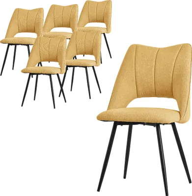 Produktbild von ML-Design Esszimmerstühle 6er Set Senfgelb, Sitzfläche aus Polyester mit schwarzen Metallbeinen, Küchenstühle mit Rückenlehne