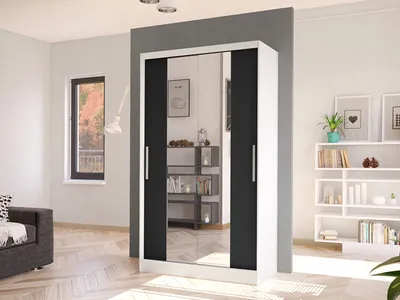 Obrázok produktu pre Úzka šatníková skriňa 100 cm so zrkadlom ARAPO 2 - biela / čierna