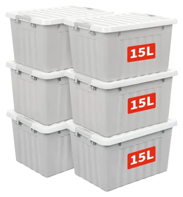 Productafbeelding van Cetomo opbergboxen, 15 liter, 6 stuks. Kunststofboxen met ribbels voor extra stevigheid, inclusief deksels