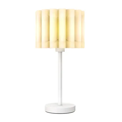 Produktbild von Tischlampe mit wellenförmigem Lampenschirm Nachttischlampe Tischleuchte im Retro-Stil für Wohnzimmer ohne Leuchtmittel Weiß