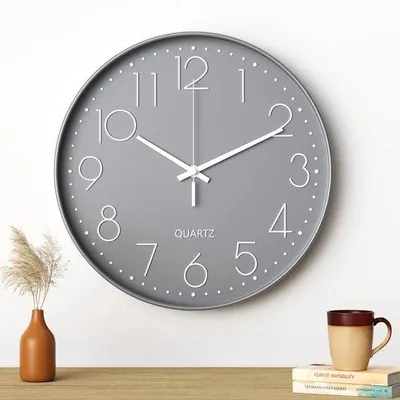 Image de Horloge murale moderne, 30 cm, gris et blanc