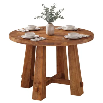 Produktbild von Tribesigns 100 cm runder Esstisch aus Massivholz, Landhausstil, für 2-4 Personen, Küche, Wohnzimmer, kleine Räume, warmes Braun