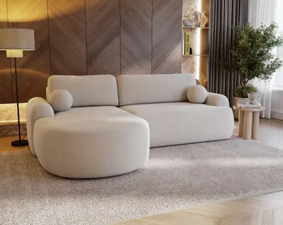 Produktbild von Ecksofa CLOUD L mit Schlaffunktion Eckcouch L-Form Bouclé modernes Sofa fürs Wohnzimmer, Farbe: Creme (Lambi 01), Seite: links