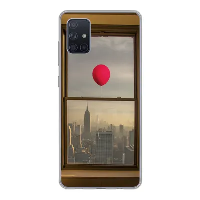 Produktbild von MuchoWow® Handyhülle Schutzhülle Hülle für Samsung Galaxy A71 Roter Ballon fliegt an Fenster in New York vorbei Silikon Softcase Handy Hülle - Kartenbesitzer