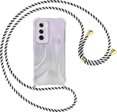 Produktbild von Handykette Backcover-Schutzhülle mit Band (Metall goldfarben) für OPPO Reno 12 Pro 5G - schwarz/weiß gestreift