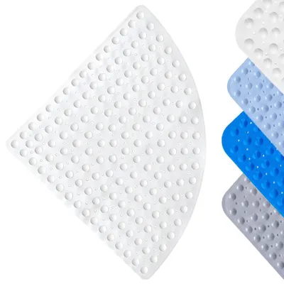 Zdjęcie produktu dla Mata pod prysznic trójkątna, 70 x 70 cm, biała, wykonana z PVC, antypoślizgowa, z przyssawkami