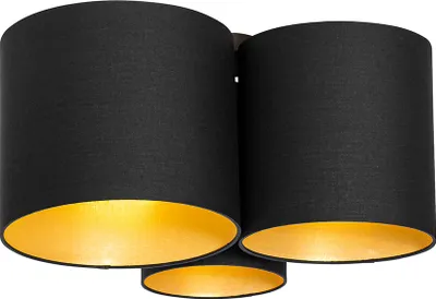 Produktbild von QAZQA - Modern Deckenleuchte I Deckenlampe I Lampe I Leuchte schwarz mit Gold I Messingener Innenausstattung 3-flammig - MultiDrum mit Schirm I Wohnzimmer I Schlafzimmer - Textil Rund - LED geeignet E