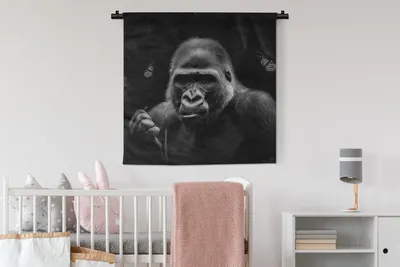 Produktbild von MuchoWow® Wandteppich Wandbehang Tiere - Schmetterling - Affe - Schwarz - Weiß 90x90 cm Tapisserie Dekoration Wandtuch - Wandaufhänger