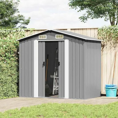 Image de Abri de jardin en métal - Abri de rangement pour jardin - Pour ranger les outils de jardin - Avec ventilation - 204 x 132 x 186 cm - Gris