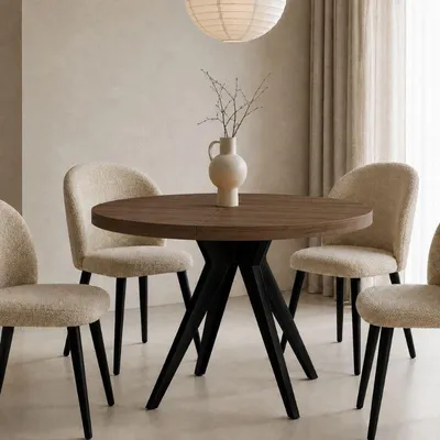 Image de Table ronde VENTO 100 cm, extensible jusqu'à 200 cm, pour la cuisine, la salle à manger, le salon, Franklin/Noir