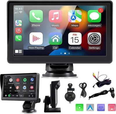 Produktbild von Autounterhaltungssystem mit Carplay und Androidradio - 7-Zoll-Display - Lautstärkeregelung - Bluetooth - mobiler und ohne Installation