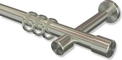 Produktbild von Interdeco Gardinenstange, Vorhangstange Edelstahl-Optik Modell Prestige Santo, 20 mm Ø 1-läufig, 280 cm (geteilt)