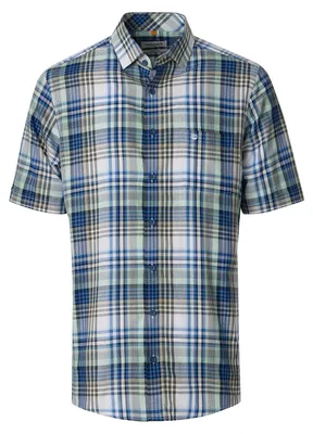 Produktbild von Redmond XXL Kurzarmhemd blau-mint-weiß kariert