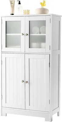 Zdjęcie produktu dla KOMFOTTEU Kolumna łazienkowa z 2 szafkami z drzwiami, szafka łazienkowa z 1 regulowaną półką, opcja przechowywania do salonu, toalety, sypialni, kuchni, 60 x 30 x 109 cm (biały)