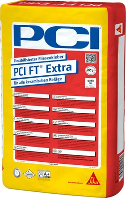 A bag of PCI FT-Extra tile adhesive.
