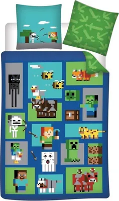 Productafbeelding van Minecraft dekbedovertrek met 2 kussenslopen, katoen, 140x200 cm