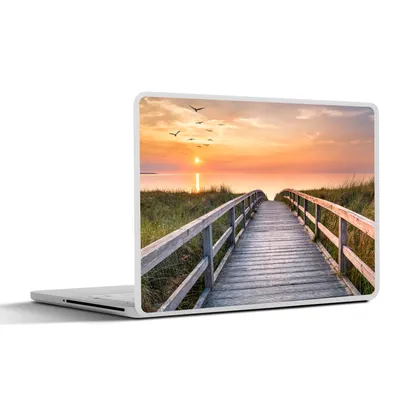 Produktbild von MuchoWow® Laptop Aufkleber Sticker Cover Sonnenuntergang - Meer - Weg - Gras - Düne - Vögel 40x30 cm - Laptop Dekoration - Selbstklebend