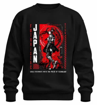 Obrázok produktu pre Futuristická Japonská anime postava z roku 2150, kyborg, cyberpunk, manga, mikina s kapucňou, čierna, veľkosť L